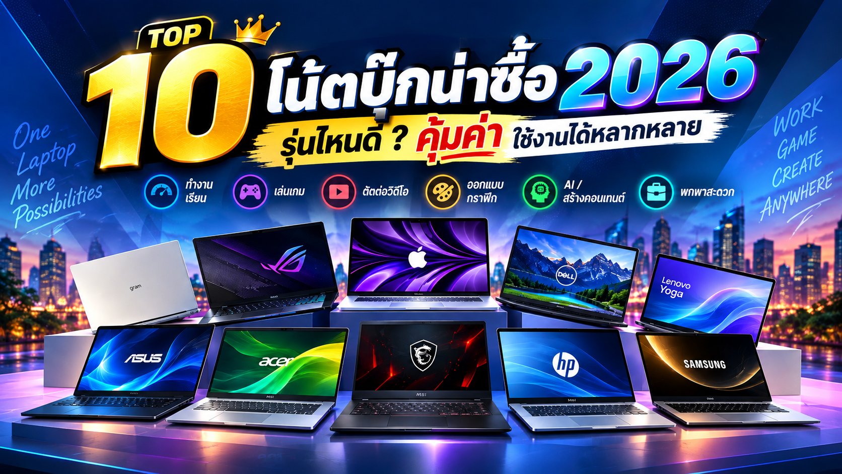 10 โน้ตบุ๊กน่าซื้อ 2026 รุ่นไหนดี คุ้มค่า ใช้งานได้หลากหลาย