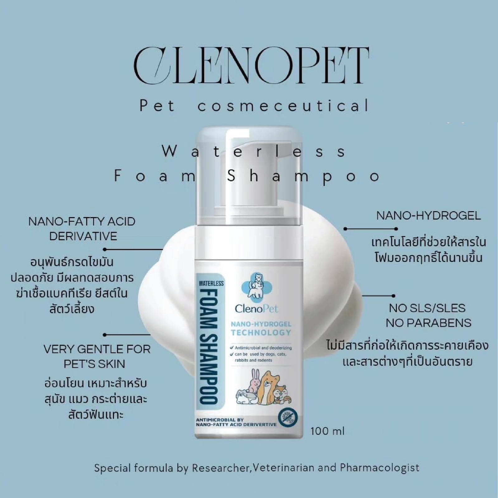ภาพรวม นวัตกรรมโฟมอาบแห้งเวชสำอาง ClenoPet เทคโนโลยีนาโนไฮโดรเจล พัฒนาโดยสัตวแพทย์และเภสัชกร