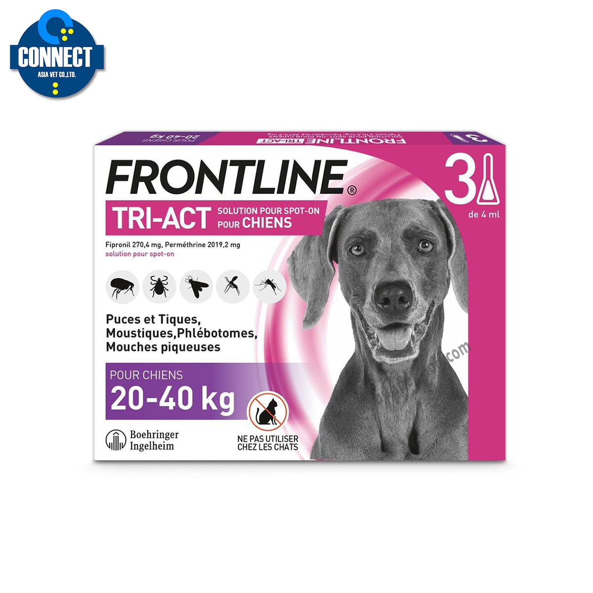 FRONTLINE TRI-ACT Spot On Size L for Dogs (ฟรอนท์ไลน์ ไตร-แอ็ค สปอต ออน ยาหยดหลังสูตร 3 พลัง ไล่และกำจัดยุง เห็บ หมัด แมลงวันคอก สำหรับสุนัขขนาดใหญ่ 20–40 กก.)