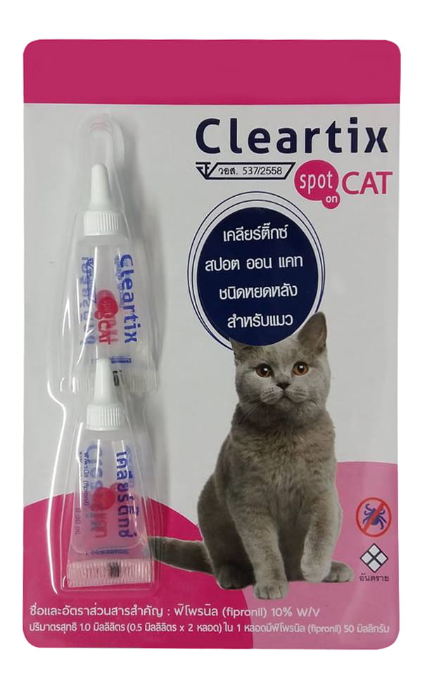 Cleartix Spot On for Cats (เคลียร์ติ๊กซ์ สปอต ออน ยาหยดหลังกำจัดและป้องกันหมัดและเห็บสำหรับแมวโดยเฉพาะ)
